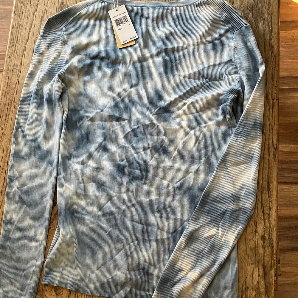 Michael Kors Cornflower Blue Ribbed Henley Top - Picture 3 of 3